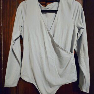 A&F Seamless Bodysuit Light Blue Plunge Neck